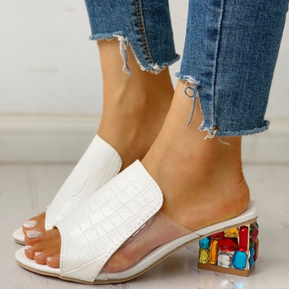 Women's Croc-Embossed Slip-On Heels – Rhinestone Heel