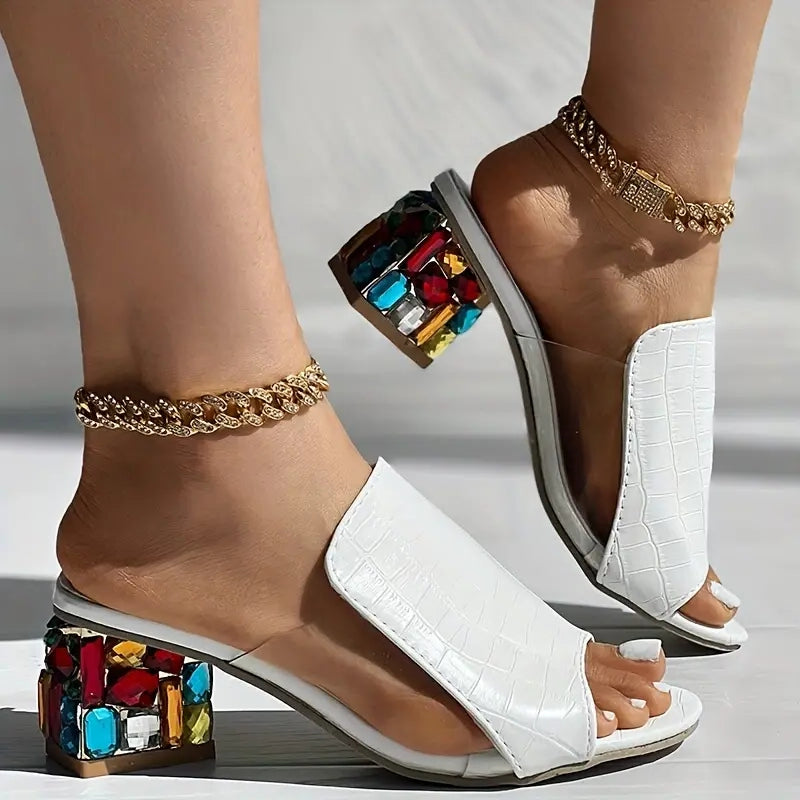 Women's Croc-Embossed Slip-On Heels – Rhinestone Heel