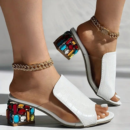 Women's Croc-Embossed Slip-On Heels – Rhinestone Heel