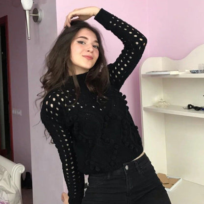 Misty - Hollow-out Long Sleeved Winter Sweater 3