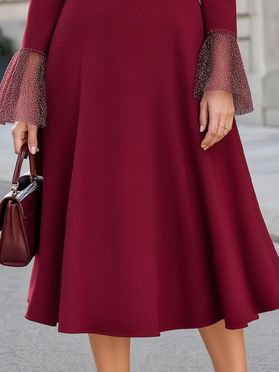 Women's Shimmer-Panel Belted Flared Midi Dress – additional product view | Hensley London