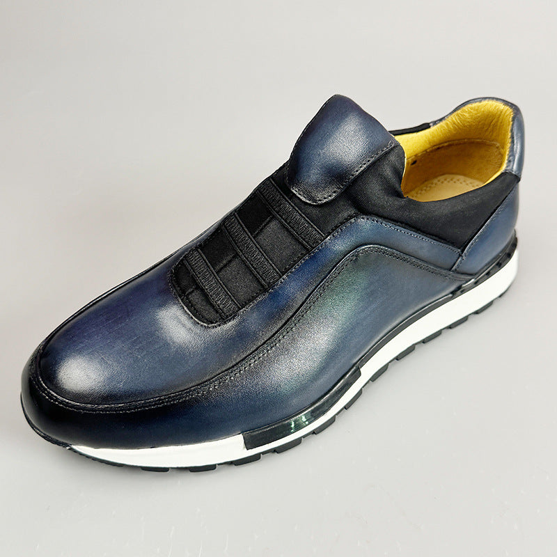 Men's Smooth Cowhide Leather Low-Top Sneakers – angled view | Hensley London
