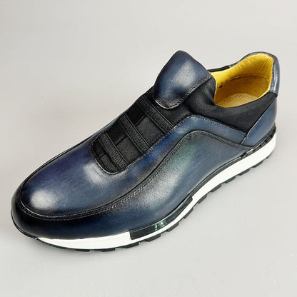 Men's Smooth Cowhide Leather Low-Top Sneakers – angled view | Hensley London