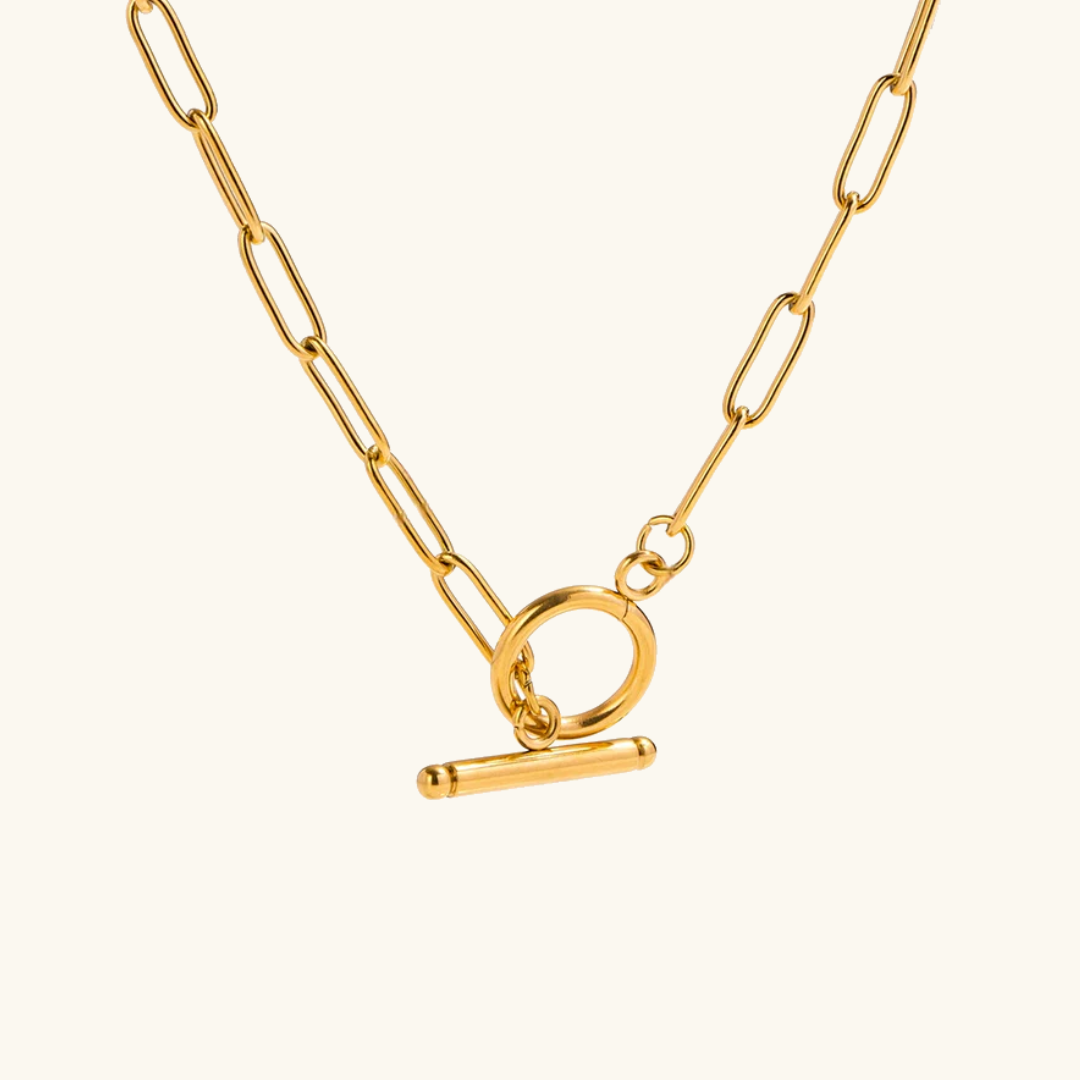 Modern 18k Gold Paper-Clip Necklace for Women - Hypoallergenic and Waterproof Interlocking Design, 17 Inches 0