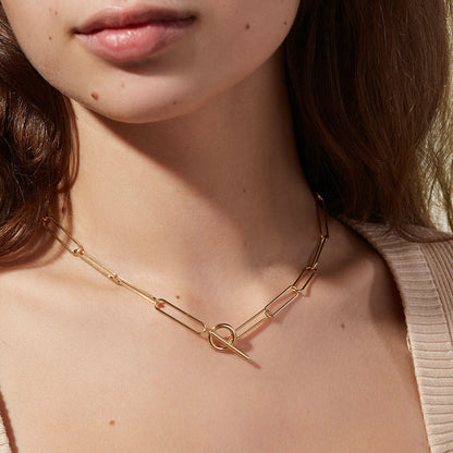 Modern 18k Gold Paper-Clip Necklace for Women - Hypoallergenic and Waterproof Interlocking Design, 17 Inches 1