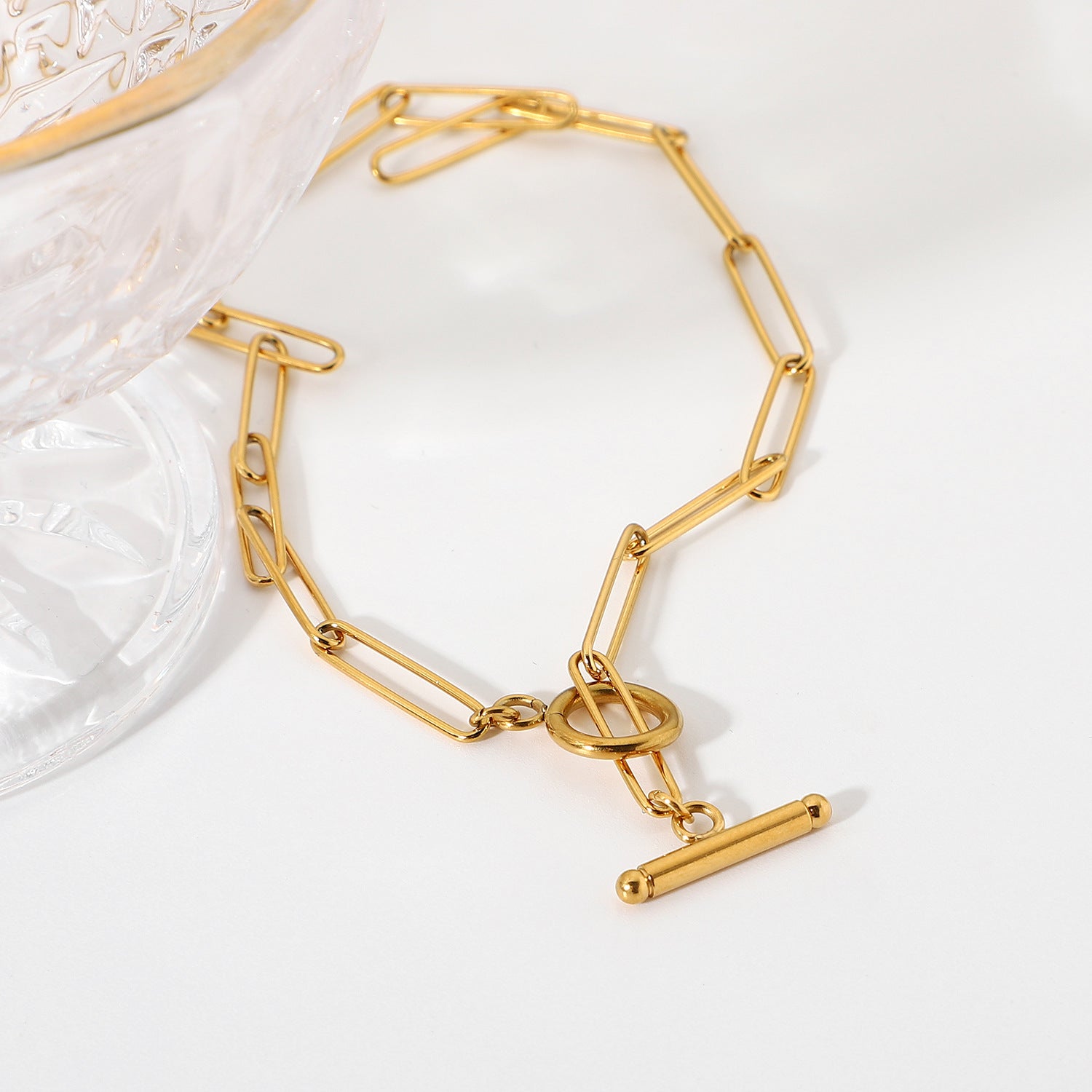 Modern 18k Gold Paper-Clip Necklace for Women - Hypoallergenic and Waterproof Interlocking Design, 17 Inches 2