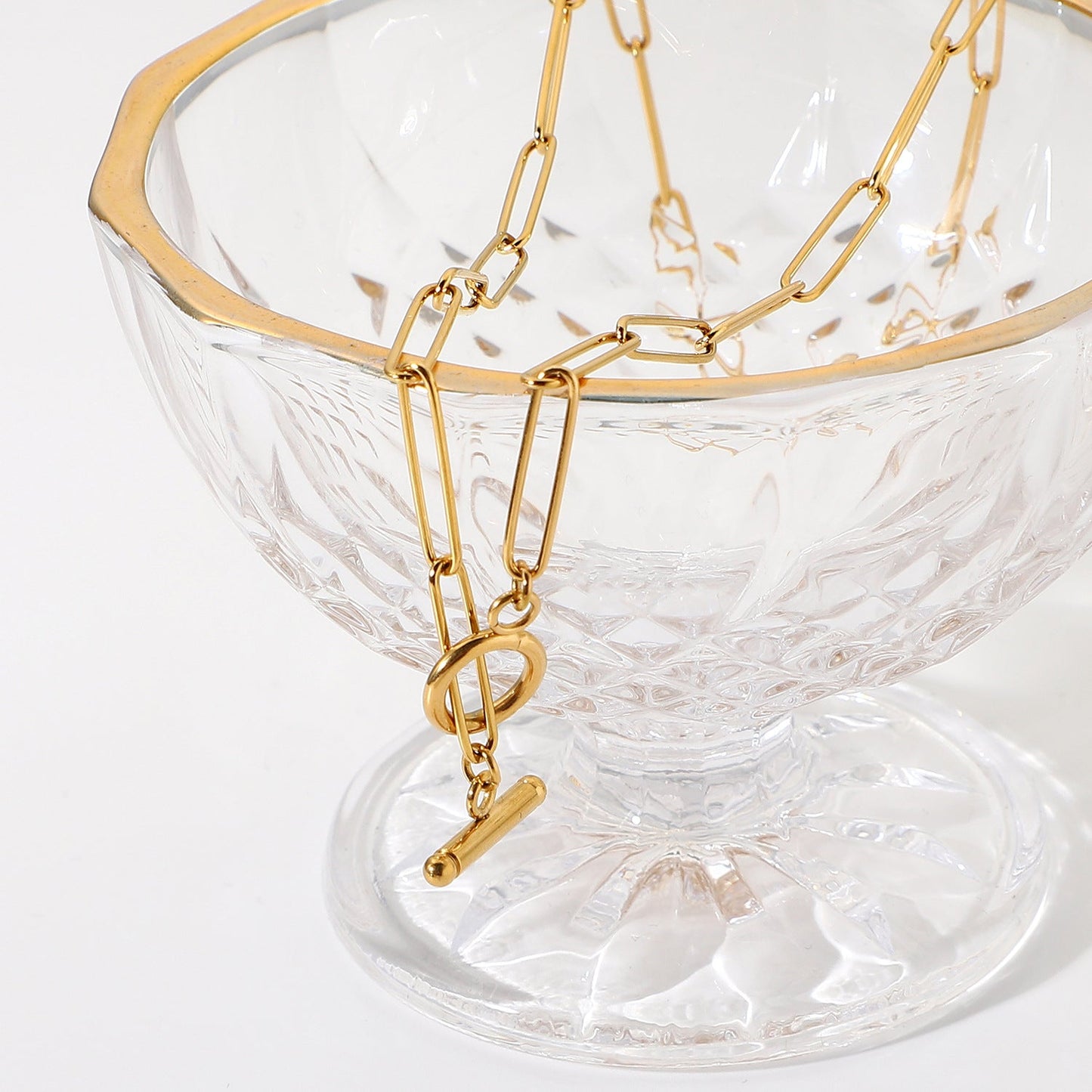 Modern 18k Gold Paper-Clip Necklace for Women - Hypoallergenic and Waterproof Interlocking Design, 17 Inches 4