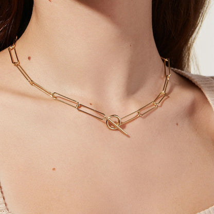 Modern 18k Gold Paper-Clip Necklace for Women - Hypoallergenic and Waterproof Interlocking Design, 17 Inches 5