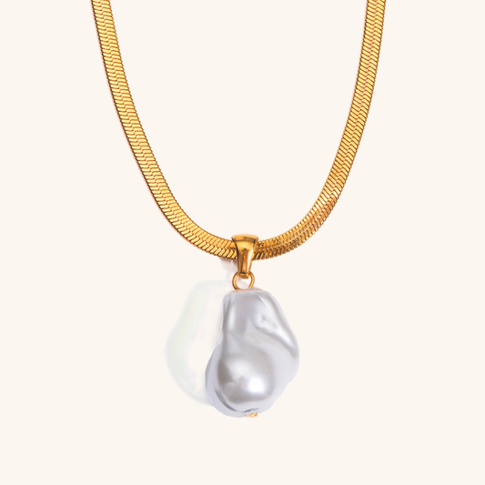 Modern Herringbone Pearl Necklace with 18k Gold Plating – Waterproof and Hypoallergenic 0