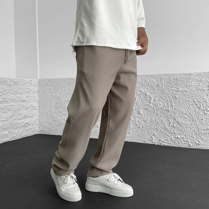 Men's Ribbed Knit Relaxed Straight-Leg Pants – product view | Hensley London