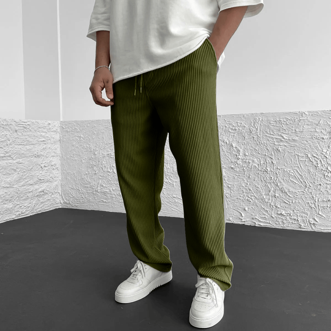 Men's Ribbed Knit Relaxed Straight-Leg Pants – product view | Hensley London