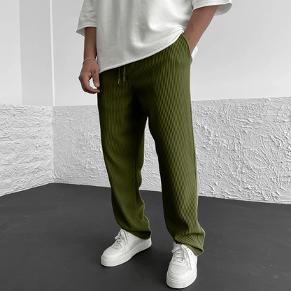 Men's Ribbed Knit Relaxed Straight-Leg Pants – product view | Hensley London