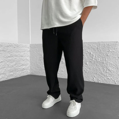 Men's Ribbed Knit Relaxed Straight-Leg Pants – product view | Hensley London