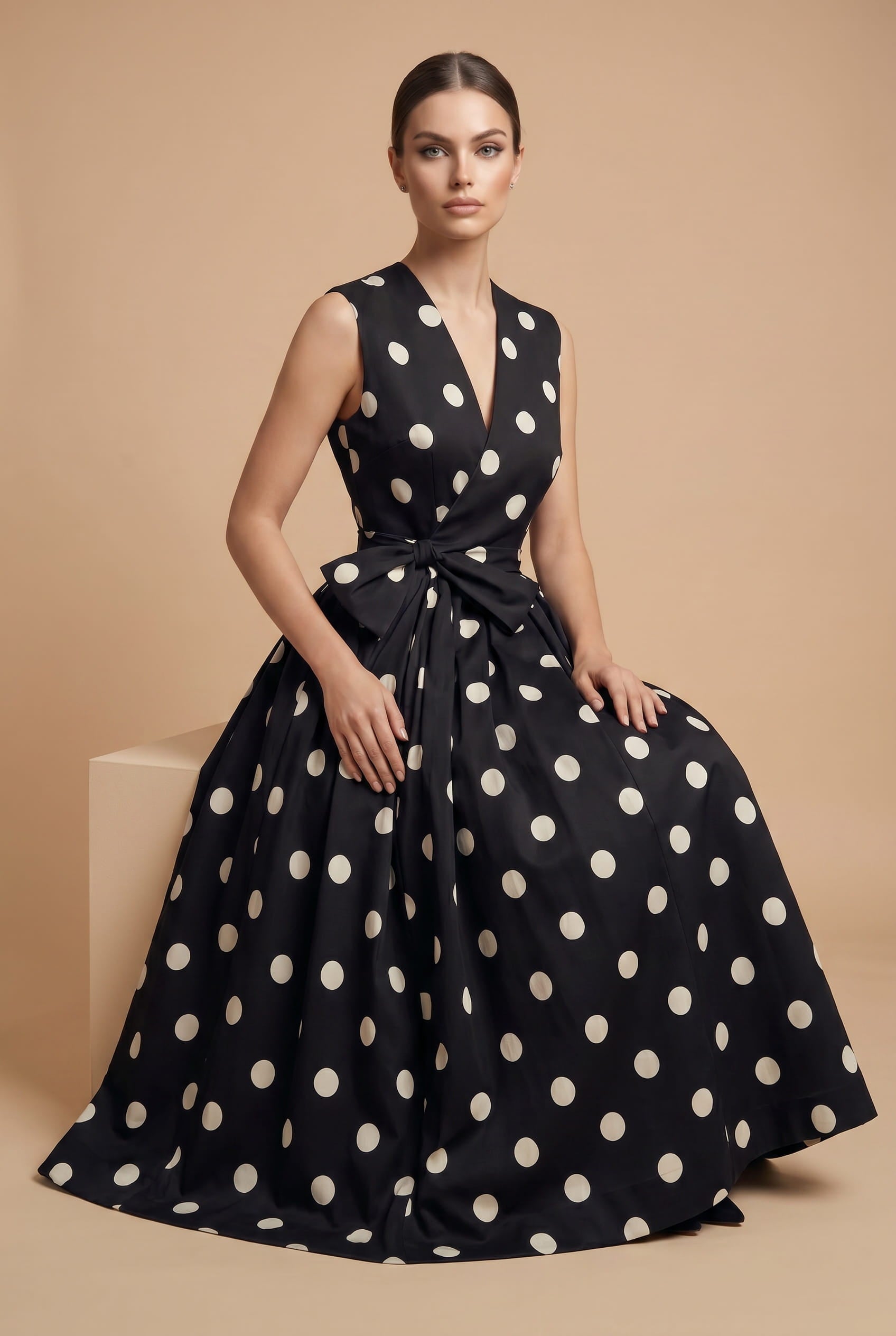 Women's Midi Dress White Polkadot Lightweight Fabric A-Line - 5