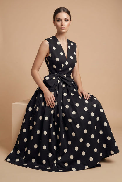 Women's Midi Dress White Polkadot Lightweight Fabric A-Line - 5
