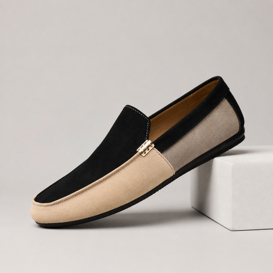 Men's Suede Colorblock Driving Loafers – side view | Hensley London
