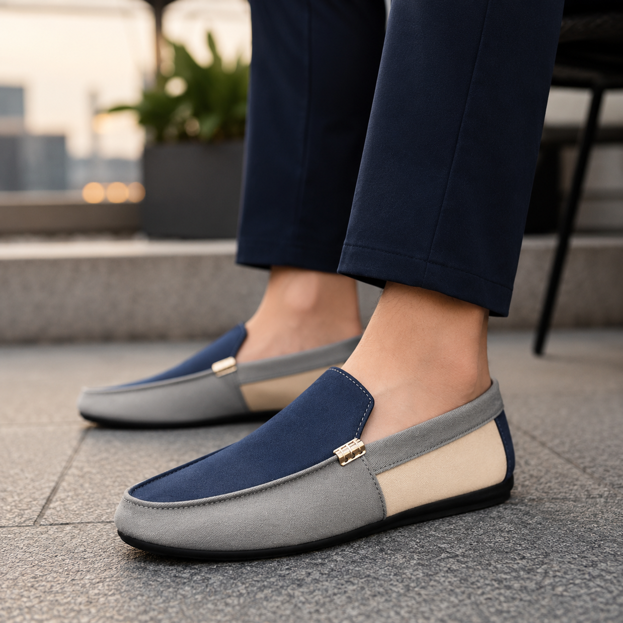 Men's Suede Colorblock Driving Loafers – back view | Hensley London
