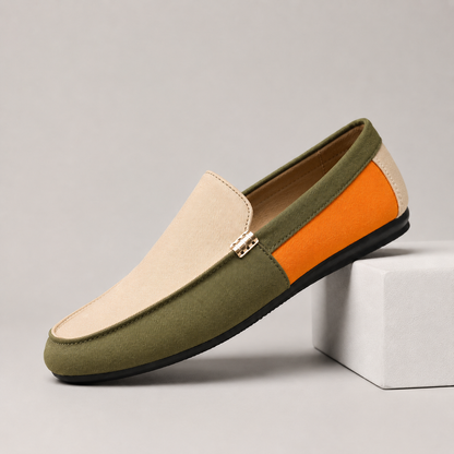 Men's Suede Colorblock Driving Loafers – sole view | Hensley London