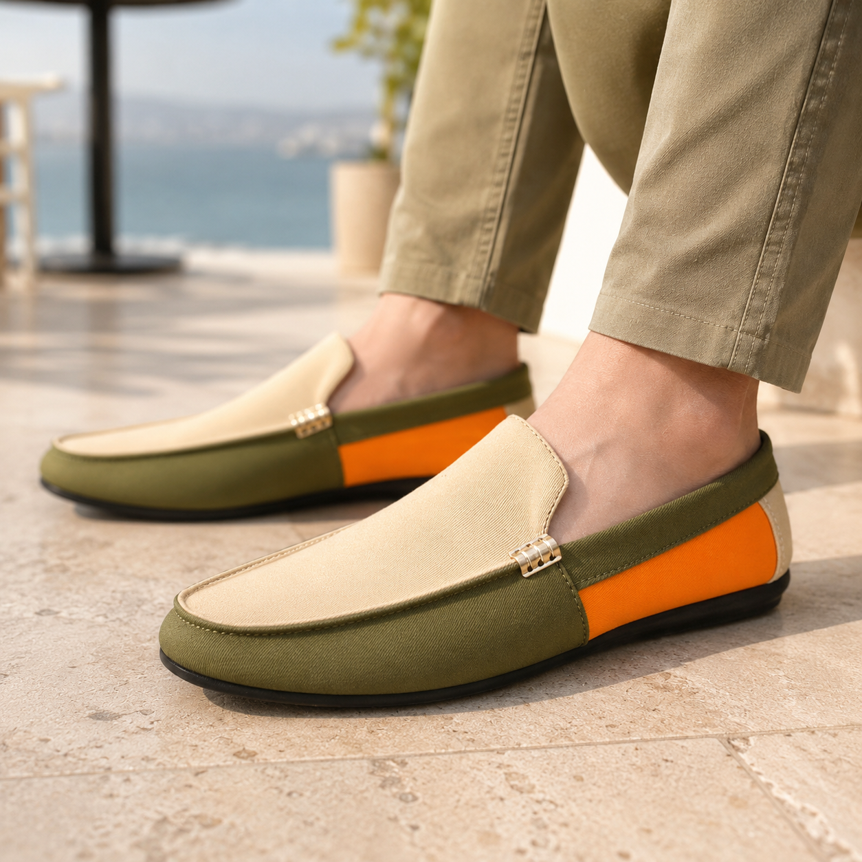 Men's Suede Colorblock Driving Loafers – detail view | Hensley London