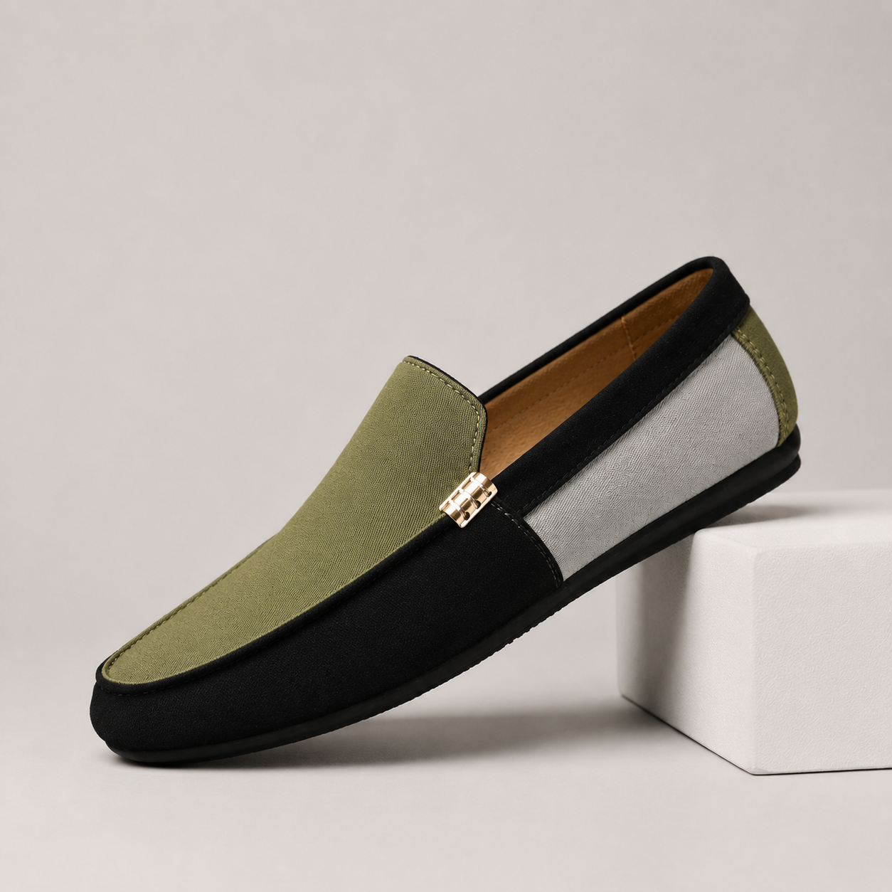 Men's Suede Colorblock Driving Loafers – front view | Hensley London