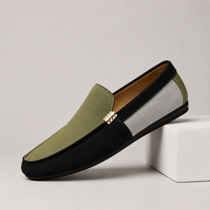 Men's Suede Colorblock Driving Loafers – front view | Hensley London
