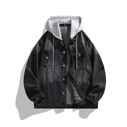 Men's Hooded Denim Jacket in Black – front view | Hensley London