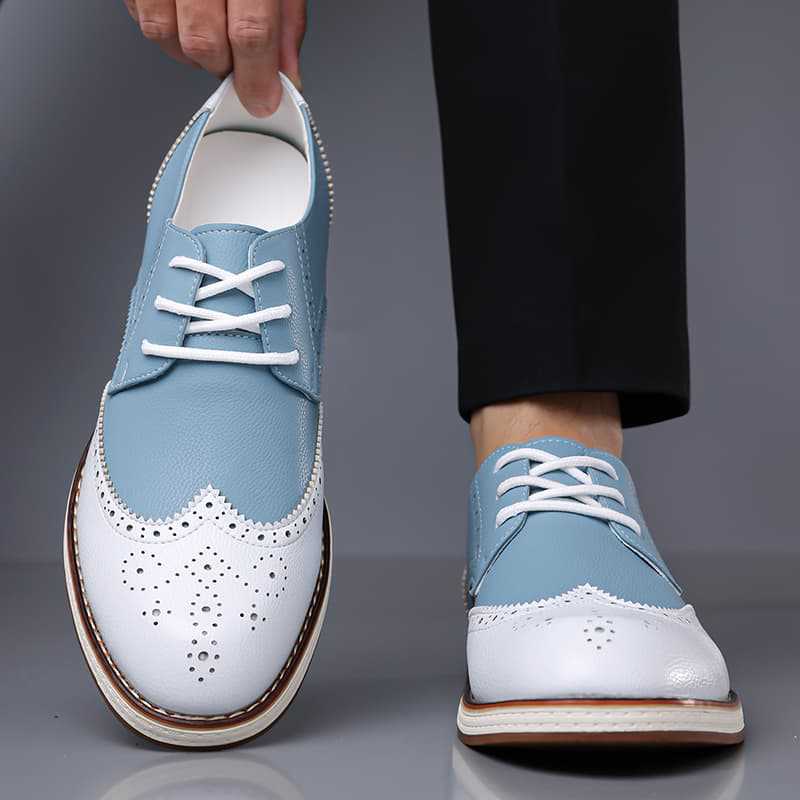 Men's Leather Wingtip Brogue Shoes – perforation detail | Hensley London