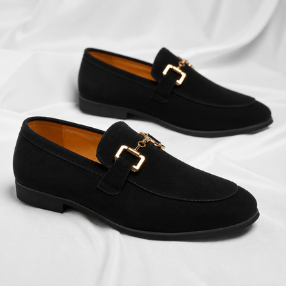Men's Premium Suede Bit Loafers – suede texture detail | Hensley London