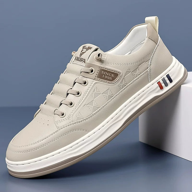 Men's Genuine Leather Sneakers in Brown – front view | Hensley London