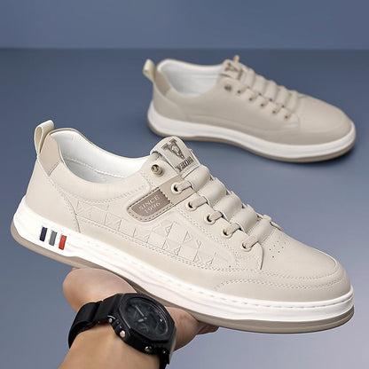 Men's Genuine Leather Sneakers in White – side profile | Hensley London