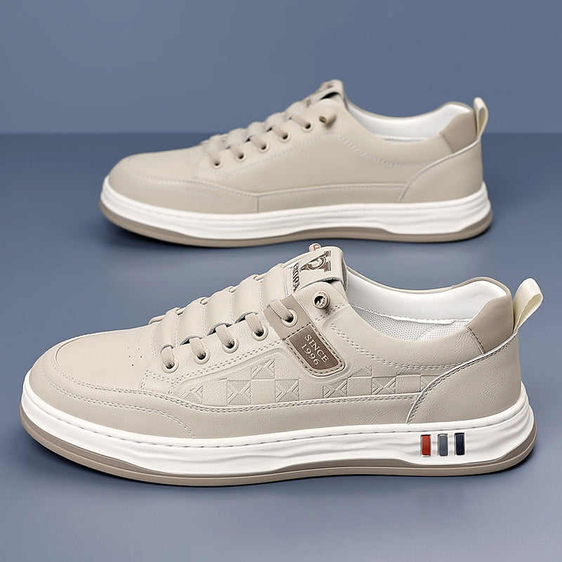Men's Genuine Leather Sneakers in White – three-quarter view | Hensley London