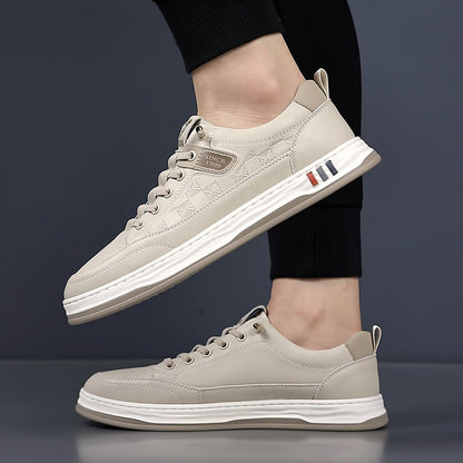 Men's Genuine Leather Sneakers in White – top view | Hensley London