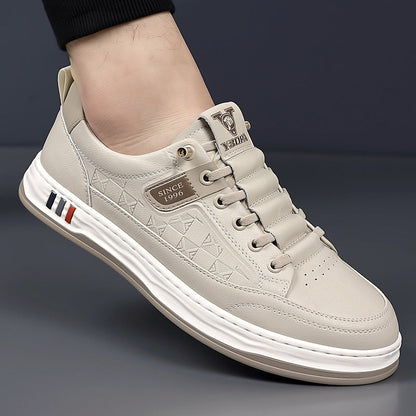 Men's Genuine Leather Sneakers in White – heel view | Hensley London