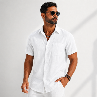 Men's Cotton-Linen Button-Up Shirt – product view | Hensley London