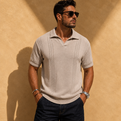 Men's Open-Knit Polo Shirt – product view | Hensley London