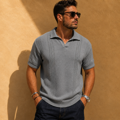 Men's Open-Knit Polo Shirt – product view | Hensley London