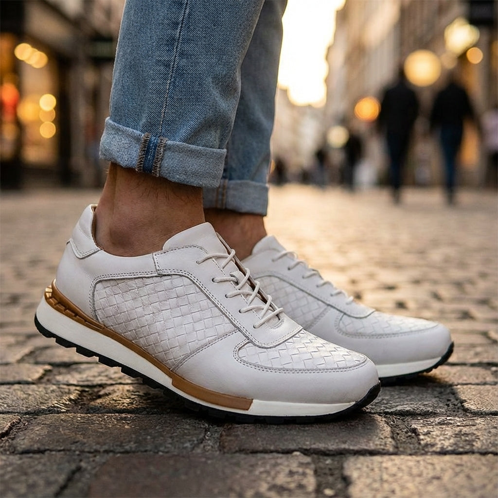 Men's Leather Low-Top Sneakers – top view | Hensley London