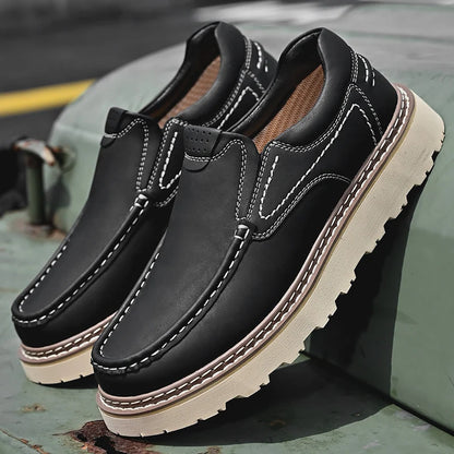Men's Contrast-Stitch Chunky-Sole Loafers in Black – product view | Hensley London