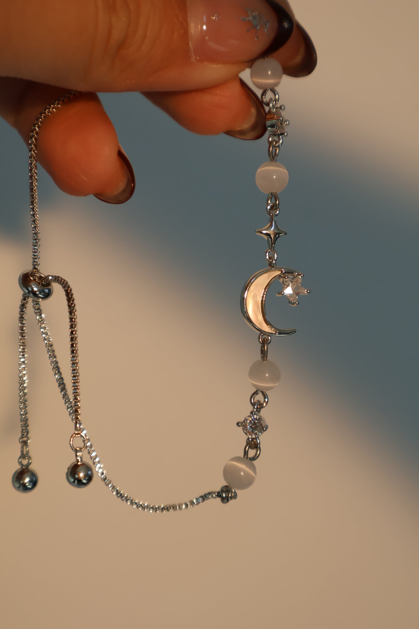 Unisex Bracelet Silver Zirconia Moon Star Adjustable Jewelry - 2