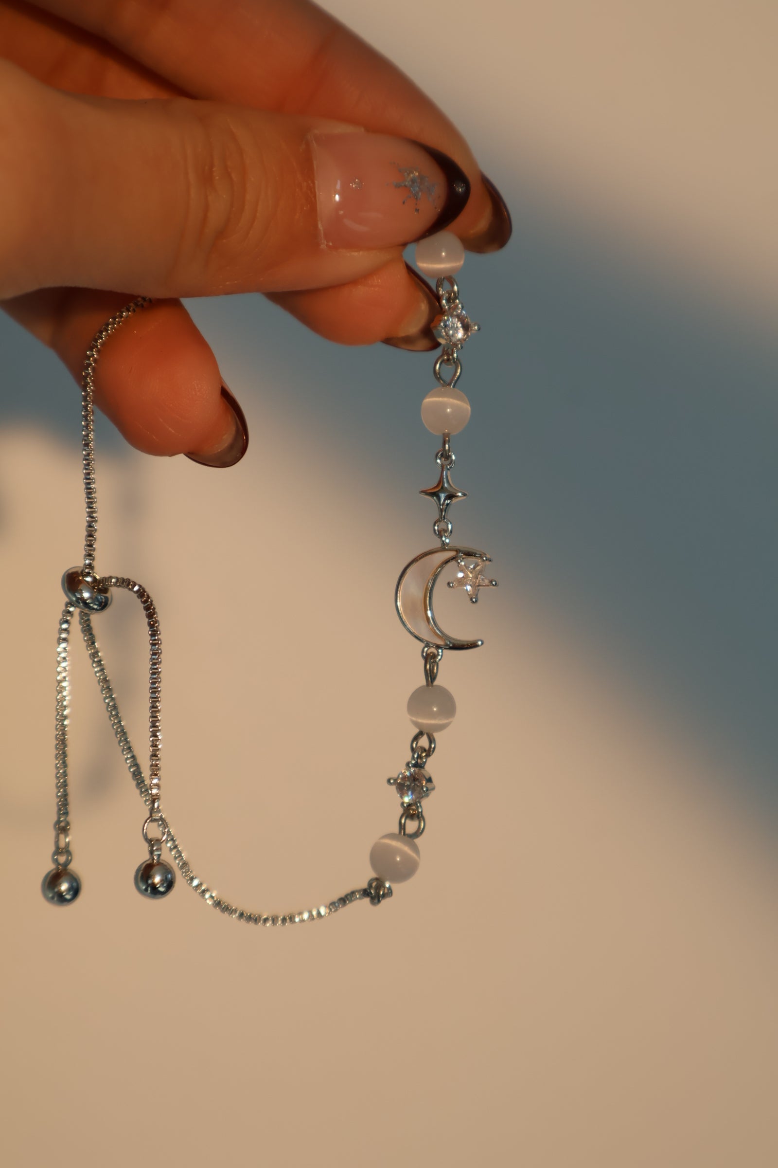 Unisex Bracelet Silver Zirconia Moon Star Adjustable Jewelry - 4