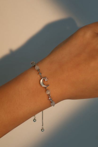 Unisex Bracelet Silver Zirconia Moon Star Adjustable Jewelry - 5