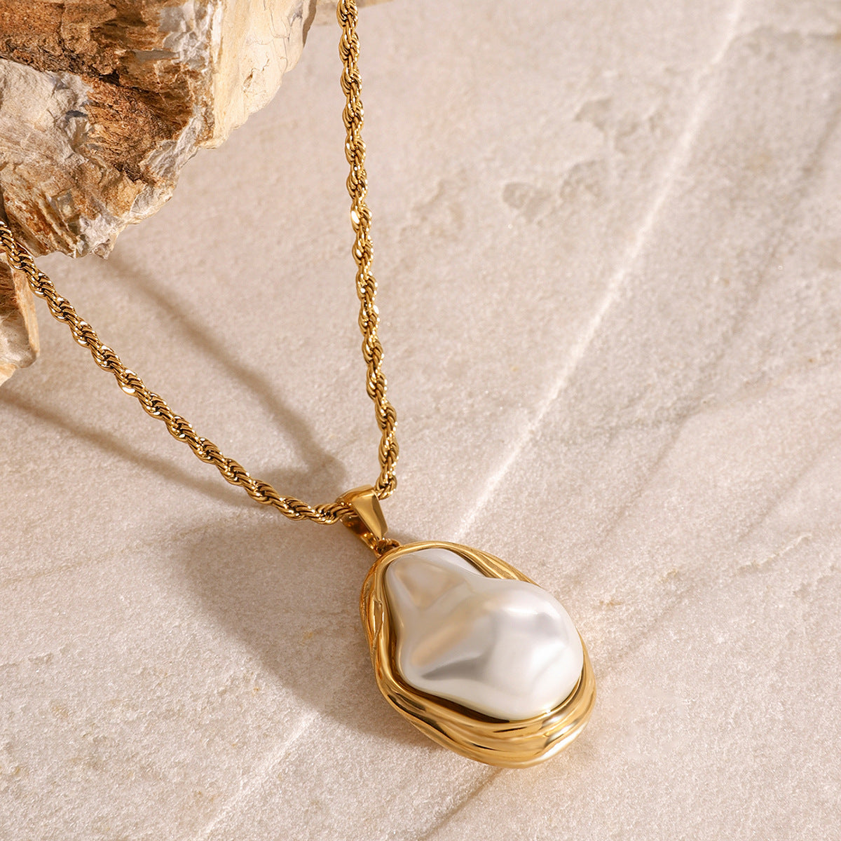 Mother of Pearl Pendant Necklace in Gold Setting – Waterproof and Hypoallergenic Jewelry 3