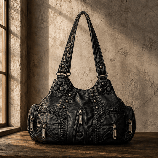 Women's Vegan Leather Studded Hobo Bag – front view | Hensley London