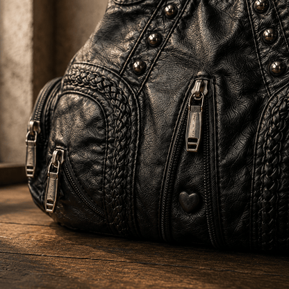 Women's Vegan Leather Studded Hobo Bag – detail view | Hensley London