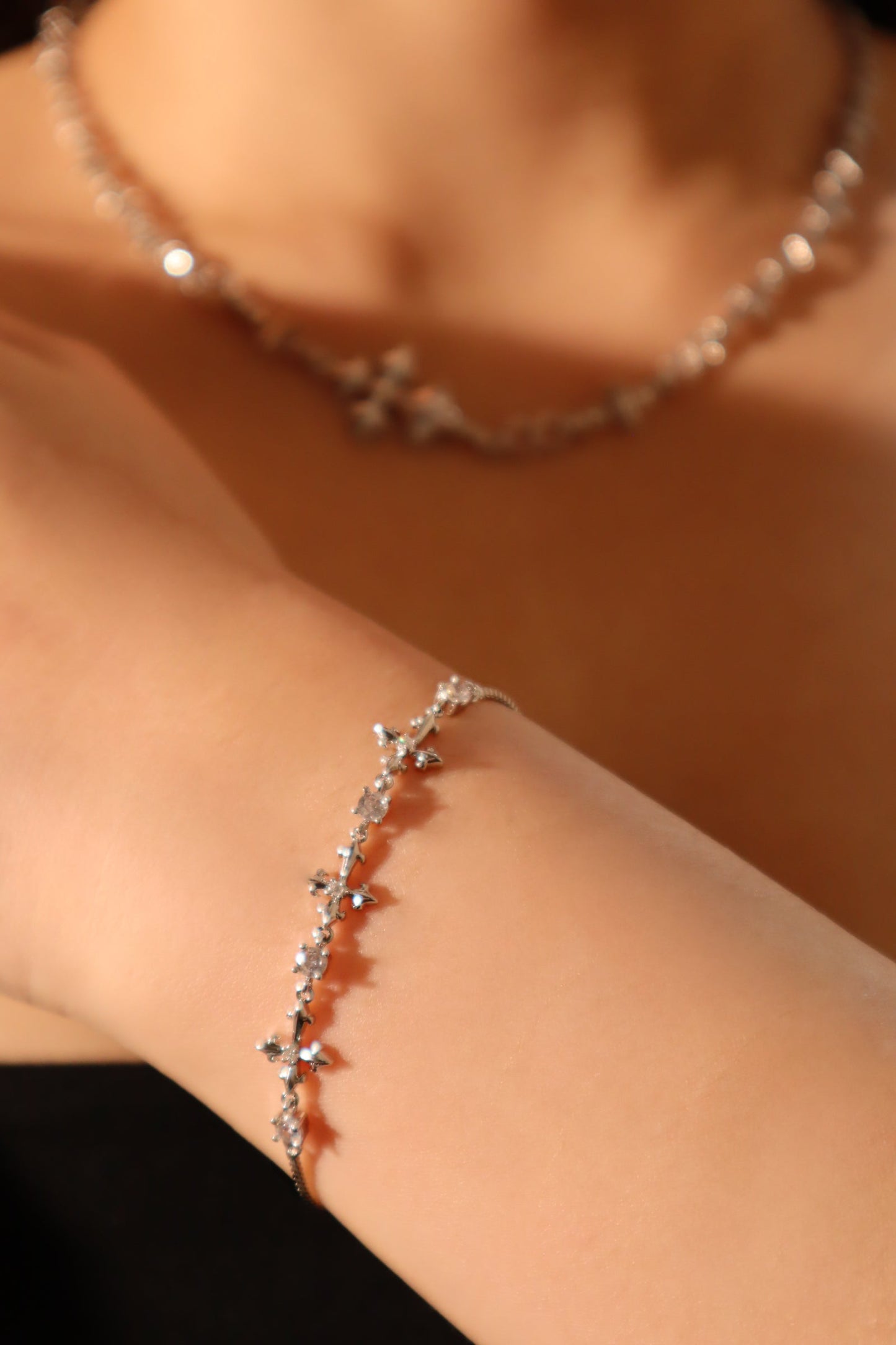 Men's and Women's Multi Diamond Cross Bracelet Silver Zirconia - 7