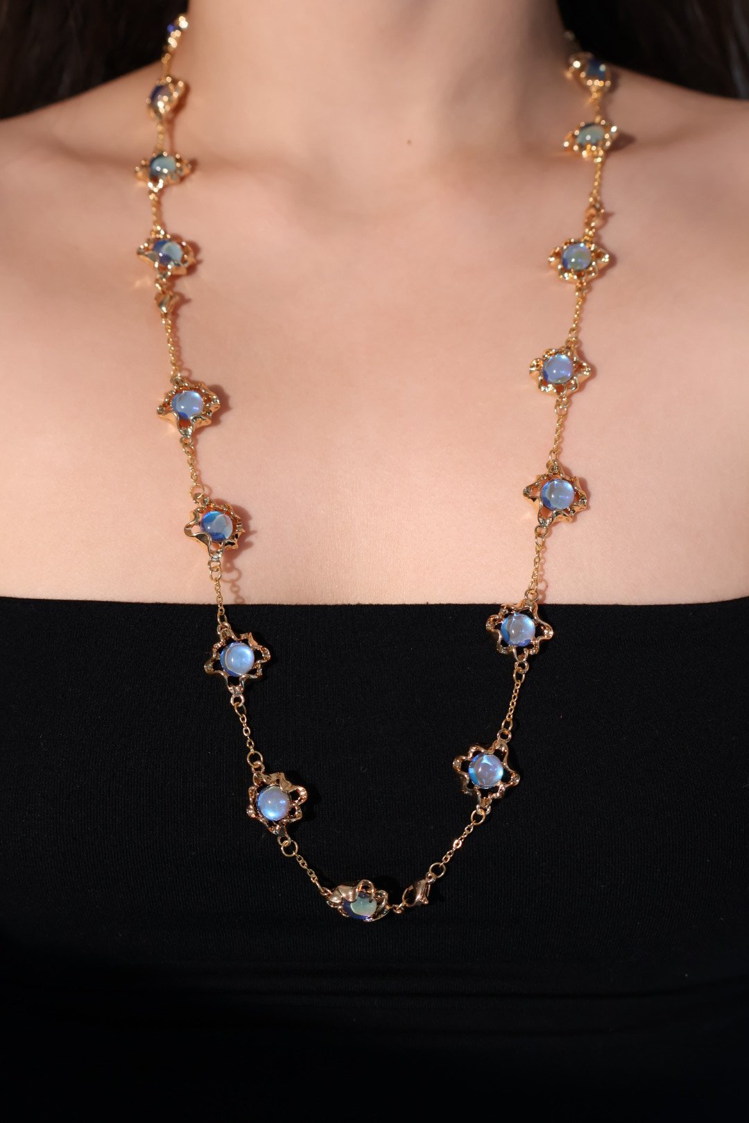 Unisex Multi-Wear Necklace Deep Blue Zirconia Moonstone - 8