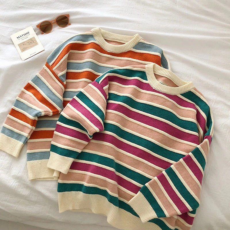 Multicolor Fashion Striped Knitted Pullover Sweaters 2