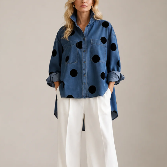Women's Oversized Polka Dot Shirt – front view | Hensley London