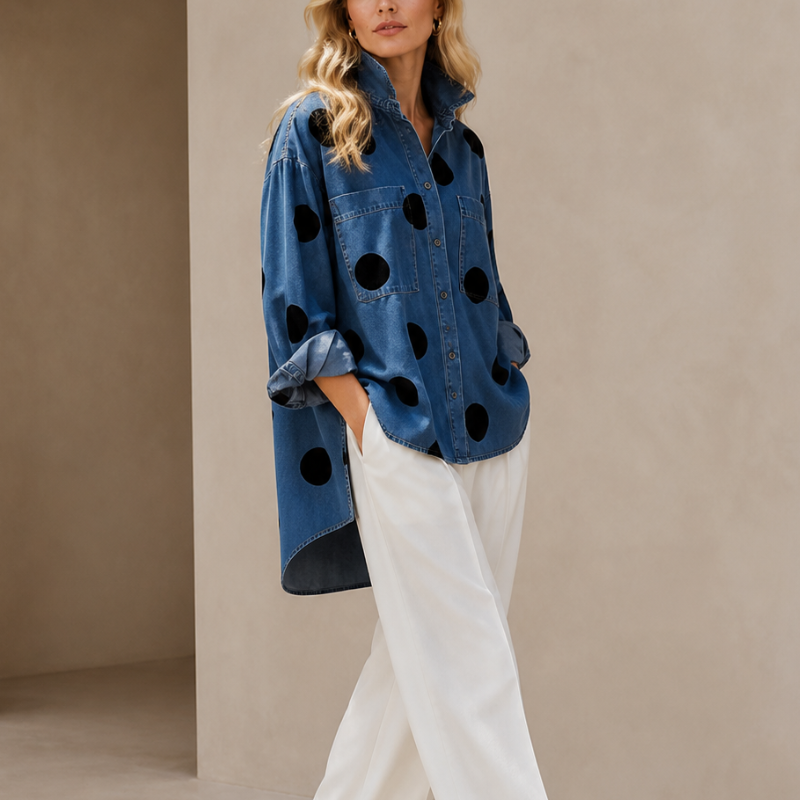 Women's Oversized Polka Dot Shirt – product view | Hensley London