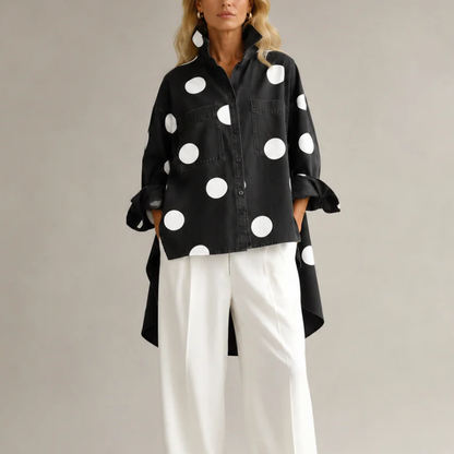 Women's Oversized Polka Dot Shirt – product view | Hensley London